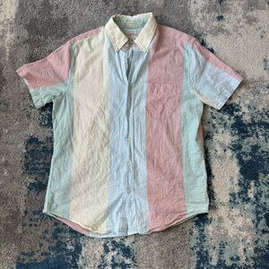 J. Crew Seersucker Short-Sleeve button down Stripe Shirt - Pastel Multi